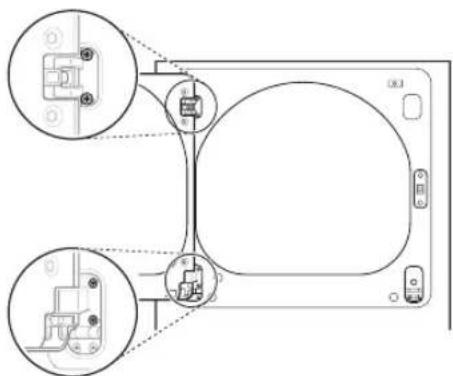 Technical diagram showing two mechanical components with close-up insets and dashed lines indicating connection or assembly.