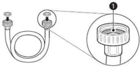 Diagram showing a pipe fitting with two valves and a magnified inset of the component labeled '1'