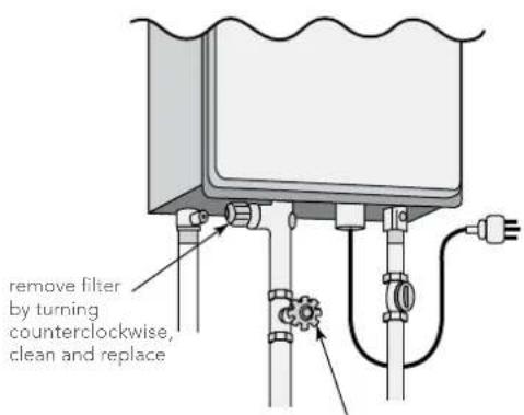 remove filter by turning counterclockwise, clean and replace
