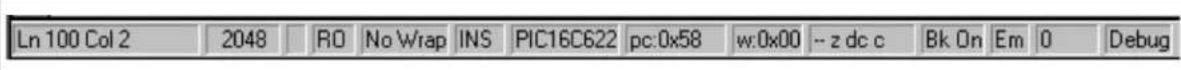 Microchip PIC16CR620A - MPLAB IDE Status Bar - 1