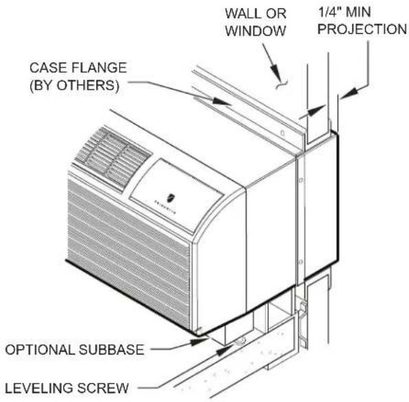 CASE FLANGE (BY OTHERS) WALL OR WINDOW 1/4" MIN PROJECTION OPTIONAL SUBBASE LEVELING SCREW