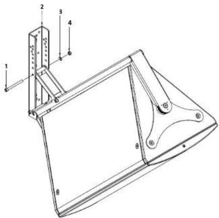 Technical diagram of a mechanical assembly with numbered components and dimension lines