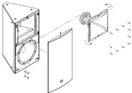 Technical diagram of a device with labeled components and motion indicators, showing internal structure and assembly.