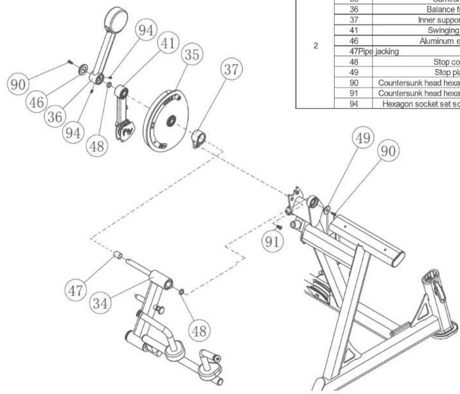 2 36 Balance fr 37 Inner suppon 41 Swinging 46 Aluminum e 47Pipe jacking 48 Stop col 49 Stop pla 90 Countersunk head hexag 91 Countersunk head hexag 94 Hexagon socket set sc