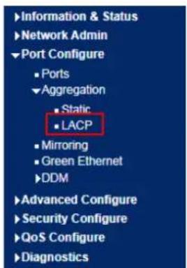 Information & Status Network Admin Port Configure Ports Aggregation Static LACP Mirroring Green Ethernet DDM Advanced Configure Security Configure QoS Configure Diagnostics