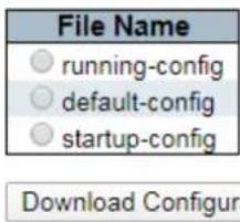File Name ○ running-config ○ default-config ○ startup-config Download Configur