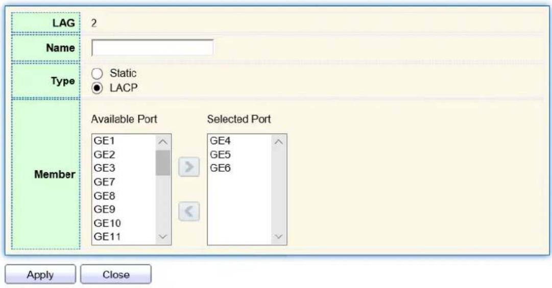 AIRLIVE L3POE-XGS4804-400 - Edit Link Aggregation Group - 1