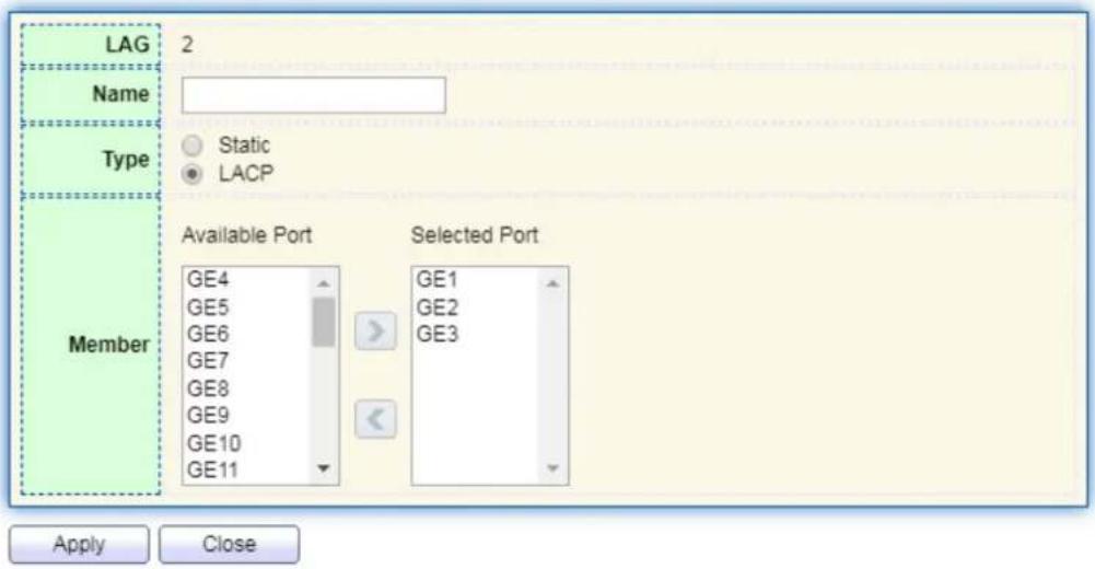 AIRLIVE L3POE-XGS4804-400 - Edit Link Aggregation Group - 1
