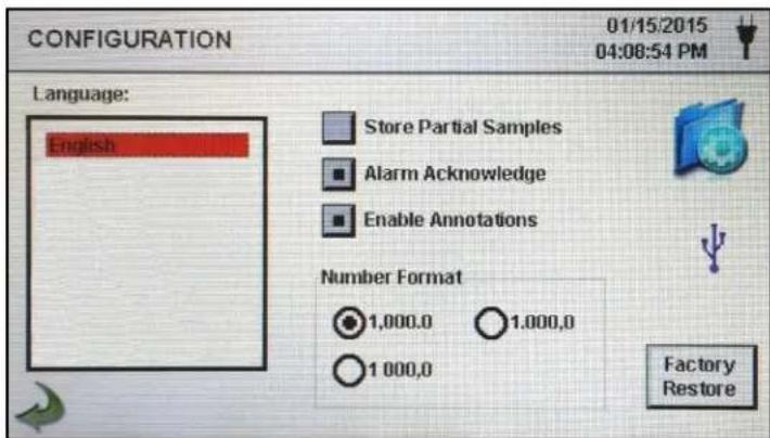 PCE Instruments PQC 21 - Configuration Screen - 1