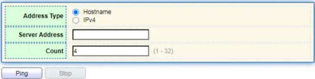 Address Type Hostname IPv4 Server Address Count 4 (1 - 32) Ping Stop