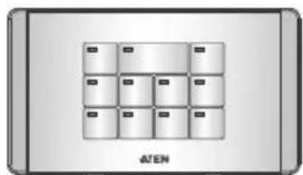 Diagram of a device panel with multiple compartments and control buttons, labeled 'ATEN' at bottom (no readable text or symbols beyond label)