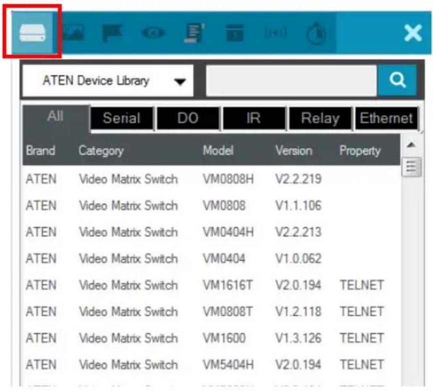 ATEN Device Library All Serial DO IR Relay Ethernet Brand Category Model Version Property ATEN Video Matrix Switch VM0808H V2.2.219 ATEN Video Matrix Switch VM0808 V1.1.106 ATEN Video Matrix Switch VM0404H V2.2.213 ATEN Video Matrix Switch VM0404 V1.0.062 ATEN Video Matrix Switch VM1616T V2.0.194 TE…