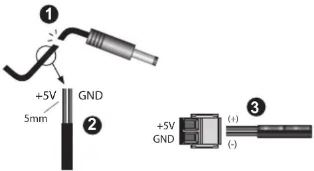 ① +5V GND 5mm ② ③ +5V GND (+) (-)