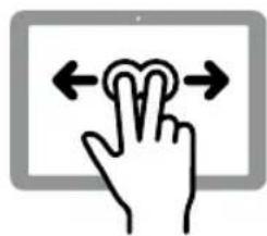 Diagram showing finger pressing a heart gesture on a tablet screen, with bidirectional arrows indicating movement or interaction.