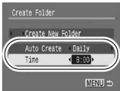 CANON IXUS 900 Ti - Select a day for the [Auto Create] option and a time in the [Time] option ▶ MENU. - 1