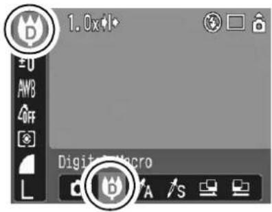 CANON IXUS 900 Ti - FUNC. Menu ▶ CM\* (Manual) ▶ D (Digital Macro). - 1