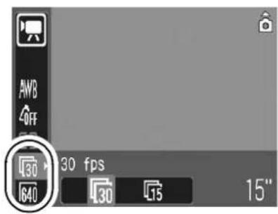 CANON IXUS 900 Ti - FUNC. Menu ▶ 30 \* (Frame Rate)/640 \* (Recording Pixels). - 1