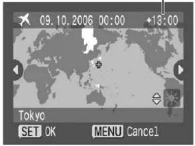 CANON IXUS 900 Ti - Use the ← or → button to select a destination time zone ▶ FUNC. SET - 1