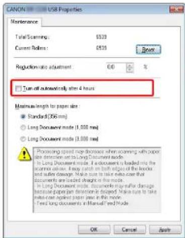 CANON DR-C130 - Turn off automatically after 4 hours] [4 saat sonra otomatik olarak kapat] onay kutusundaki seçimi kaldırın. - 1