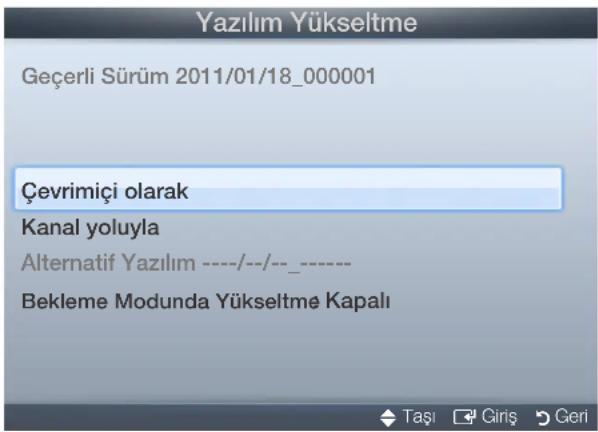 Yazılım Yükseltme Geçerli Sürüm 2011/01/18_000001 Çevrimiçi olarak Kanal yoluyla Alternatif Yazılım ----/--/-- _ Bekleme Modunda Yükseltme Kapalı