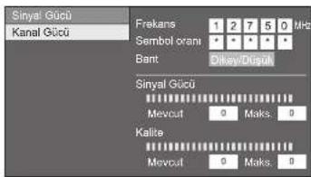 Sinyal Gücü Kanal Gücü Frekans 1 2 7 5 0 Mlc Sembol crani * * * Bant Dileyi/Disali Sinyal Gücü Mevcut 0 Maks 0 Kalite Mevcut 0 Maks 0
