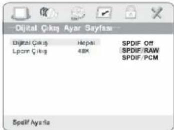 Digital Çılış Ayar Sayfası Digital Çılış Hepatı SPDIF Off Lpom Çılış 48K SPDIF/RAW SPDIF/PCM Spdif Ayarla