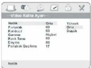 Video Kalite Ayan Netlik Orla Yüksek Parlaklık 00 Orla Kontrast 00 Dusük Gamma Higbiri Rerik Tomu 00 Dörmü 00 Parlaklık Geckme 1T Netlik
