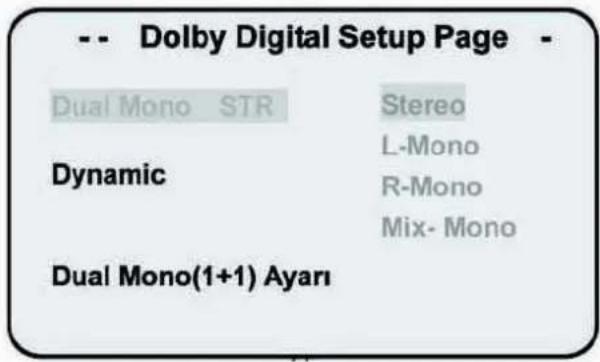 -- Dolby Digital Setup Page Dual Mono STR Dynamic Stereo L-Mono R-Mono Mix- Mono Dual Mono(1+1) Ayari
