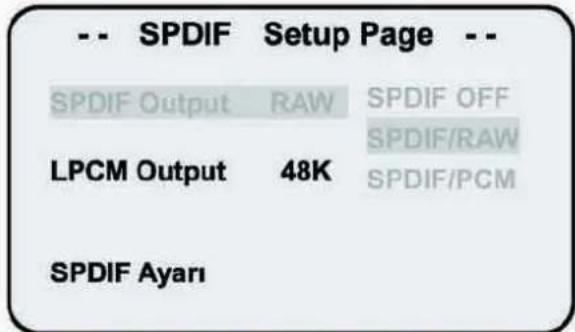-- SPDIF Setup Page -- SPDIF Output RAW SPDIF OFF LPCM Output 48K SPDIF/RAW SPDIF/PCM SPDIF Ayari