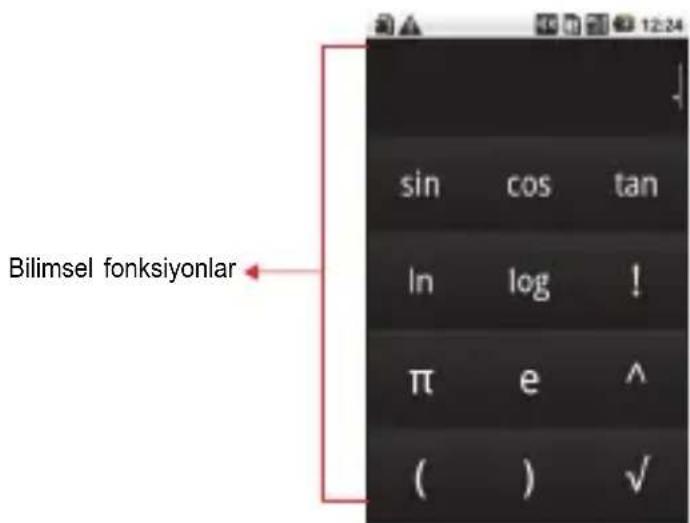 Bilimsel fonksiyonlar sin cos tan In log ! π e ^ ( ) ✓