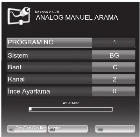 Arçelik A55-LB-9377 - Analog kanalların manuel olarak kanal numarasıyla ayarlanması ve hafızaya alınması: - 1