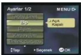 Ayarlar 1/2 Fatty Bret Bip Birim Vassaylan Belirk,dumal MENU Açık. Kapali Tagi Sepenek OK
