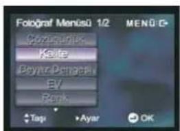 Fotograf Menüsü 1/2 MENÜG Çezimirjus Keite Peyto/Demate EV Rank Taçu Ayar OK