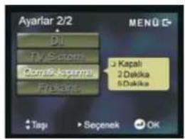 Ayarlar 2/2 Dil Tv Scapits Qun Qa-aspiti Fis Sari MENÜ G Kapali 2 Dakika 5 Dakika Taqi Seçenek OK