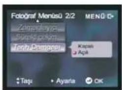 Fotograf Menisü 2/2 Zemeshaya Topk Daimisi Tekh Damşese MENÜ Ö• Kapah Açık Taşu • Ayara OK