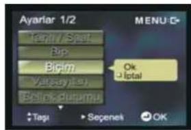 Ayarlar 1/2 Text / Seat Bip Birim Vatasyte Belle plutum MENU Ok Iptal Tags Sepenek OK