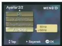 Ayarlar 2/2 DJ TV S####es D##### ### Frekens 60 Hz 50 Hz Tagi Sepenek OK