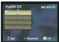 Ayarlar 2/2 Dil TV System Power/Internet Frequency MENU Tags Sepenek OK