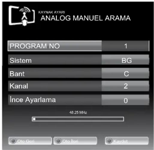 Arçelik A22-LEG-2B - Analog kanalların manuel olarak kanal numarasıyla ayarlanması ve hafızaya alınması: - 1
