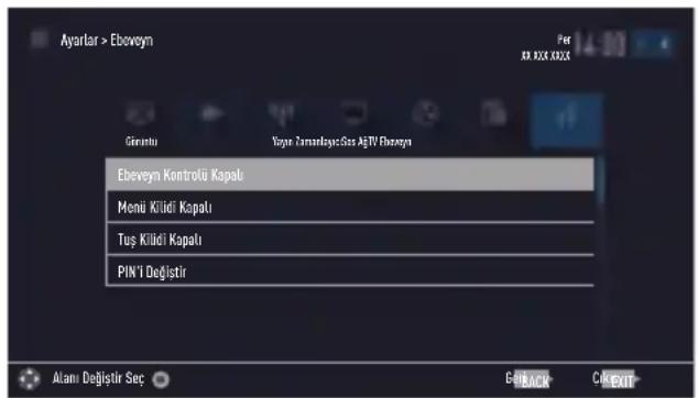 Ayartlar > Ebcevyn Géranta Yogin Zamanlaya: Sos AğıTV Dharayın Ebeveyn Kontrolü Kapalı Menü Kılıdi Kapalı Tuş Kılıdi Kapalı PIN'1 Değlendir Alanı Değlendir Seç Per 80. 92,6, 93,5