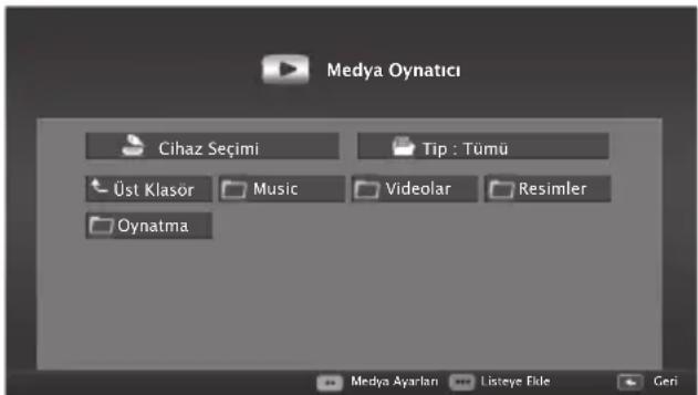 Medya Oynatici Cihaz Seçimi Tip : Tümü Üst Klasör Music Videolar Resimler Oynatma Medya Ayarlan Listeye Eide Geri