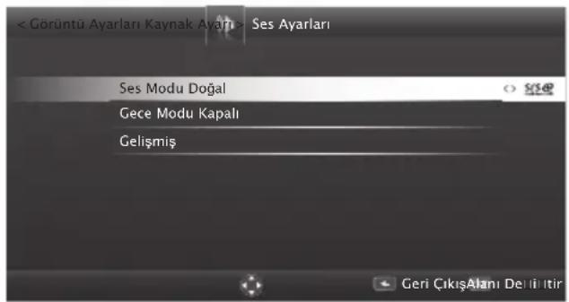 < Görüntü Ayarları Kaynak Ayarı> Ses Ayarları Ses Modu Doğal Gece Modu Kapalı Gelişmiş Geri ÇıkışAları Dell İtir