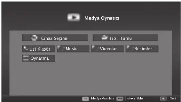 Medya Oynatici Cihaz Seçimi Tip : Tümü Üst Klasör Music Videolar Resimler Oynatma Medya Ayarlan Listeye Eide Geri