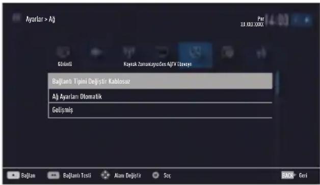 Ayarlar > Ag Per X8.09X.XXXX Giriuti Kaytak Zumari,yası/Sec AjTV Otoway Baglantı Tipini Değişir Kablosuz Ağ Ayarları Otomatik Gelişmiş