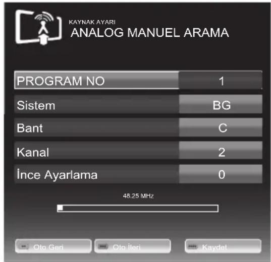 Arçelik A46-LEG-3B - Analog kanalların manuel olarak kanal numarasıyla ayarlanması ve hafızaya alınması: - 1