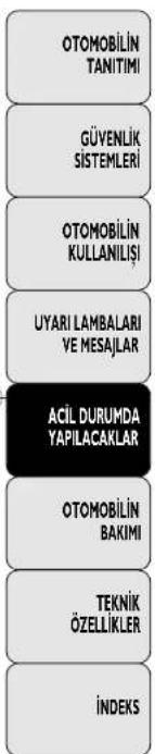 OTOMOBİLİN TANITIMI GÜVENLİK SISTEMLERİ OTOMOBİLİN KULLANILIŞI UYARI LAMBALARI YE MESAJLAR ACİL DURUMDA YAPILACAKLAR OTOMOBİLİN BAKIMI TEKNİK ÖZELLİKLER İNDEKS