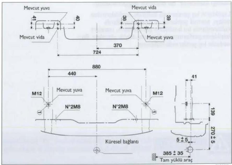 Mevcut yuva 41 40 Mevcut vida 36 39 724 370 Mevcut yuva 880 440 M12 Mevcut yuva N°2M8 Mevcut yuva N°2M8 M12 41 139 270 ± 5 5 ± 5 Küresel bağlantı 385 ± 35 Tam yüklü araç