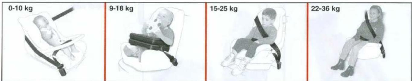 0-10 kg 9-18 kg 15-25 kg 22-36 kg