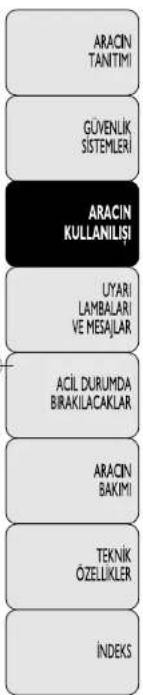 ARACIN TANITMI GÜVENLIK SISTEMLERİ ARACIN KULLANILIŞI UYARI LAMBALARI VE MESAŞLAR ACİL DURUMDA BIRAKILACAKLAR ARACIN BAKİMI TEKNİK ÖZELLIKLER İNDEKS