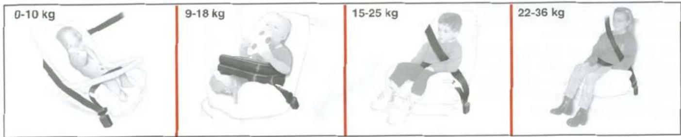 0-10 kg 9-18 kg 15-25 kg 22-36 kg